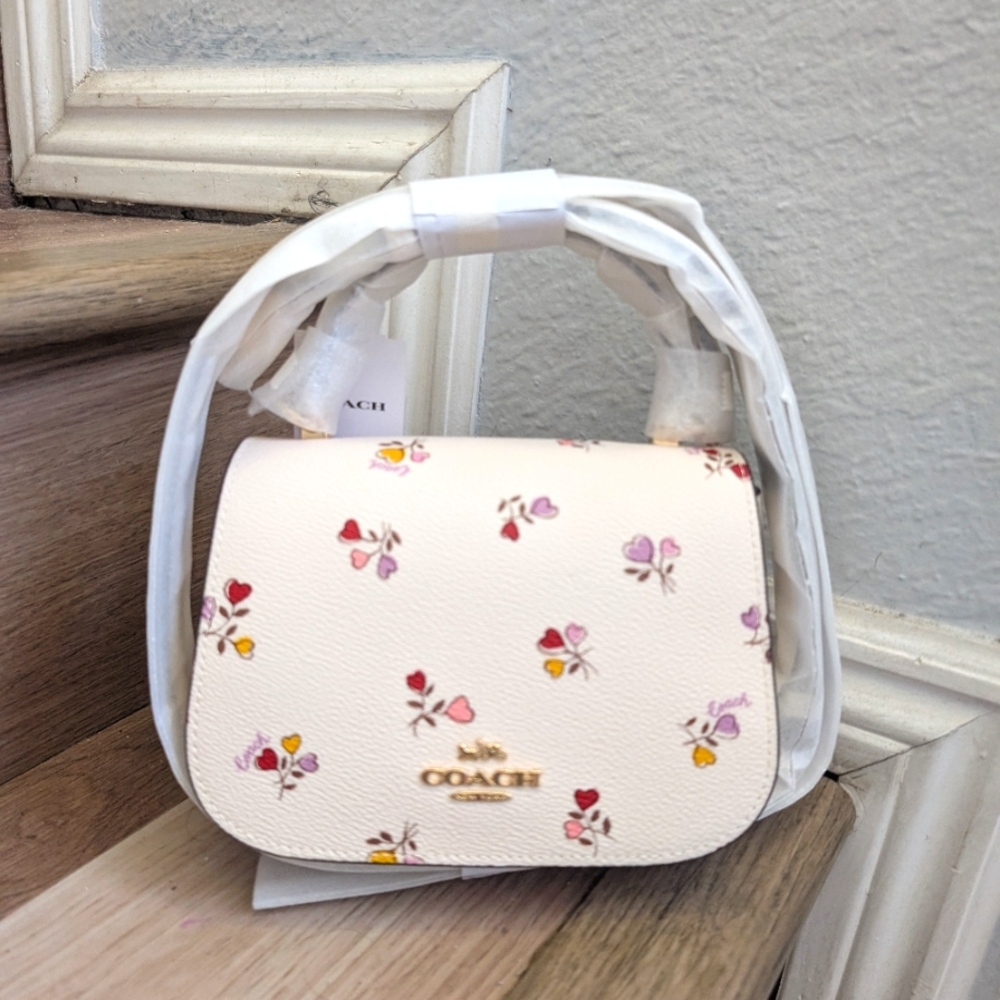 NWT Coach CX577 Lysa Top Handle Crossbody Bag With Heart Print In Chalk